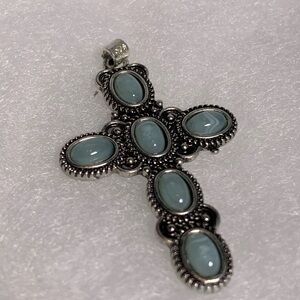 Elegant Silver Cross Pendant with Blue Accents